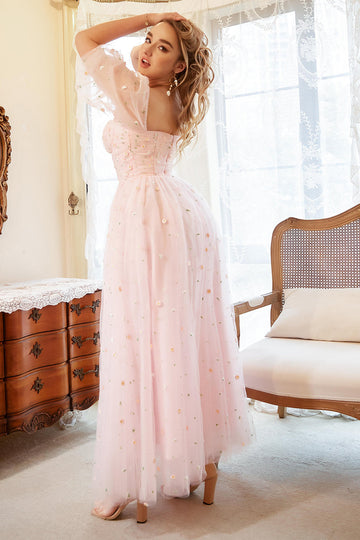 En linje från axeln Blush Plus Size Bal Klänning med broderi